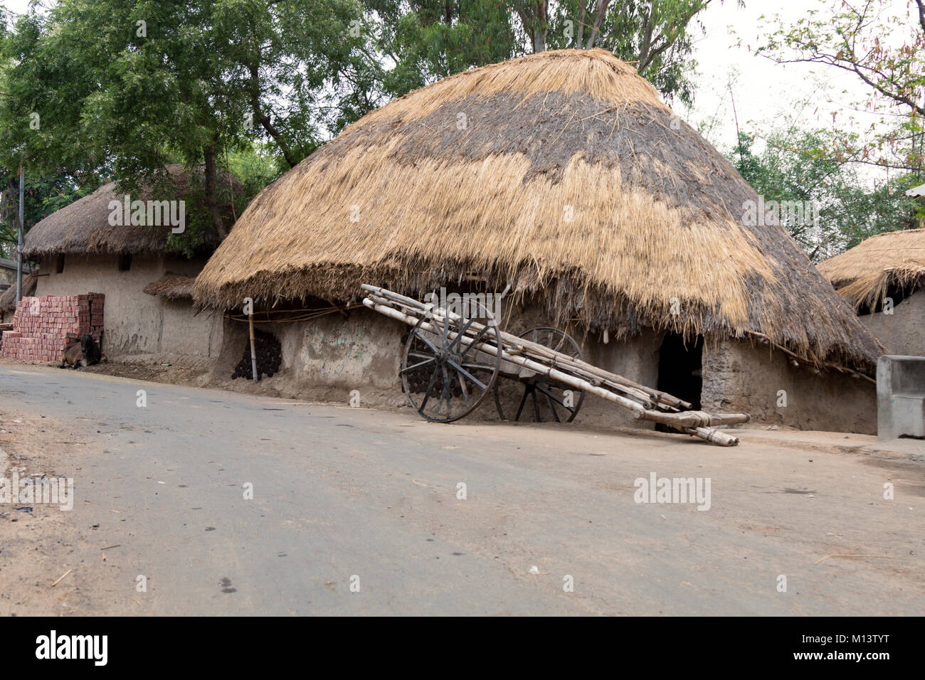 Indial village hut with straw roof and mud wall Stock Photo
