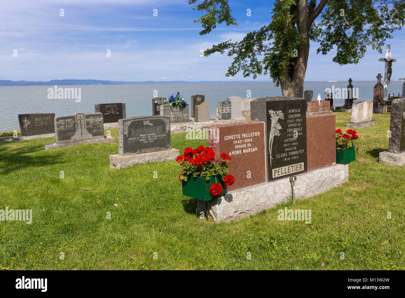 anada, Province of Quebec, Bas-Saint-Laurent Region, Notre-Dame-du-Portage, the cemetery along the St. Lawrence River Stock Photo