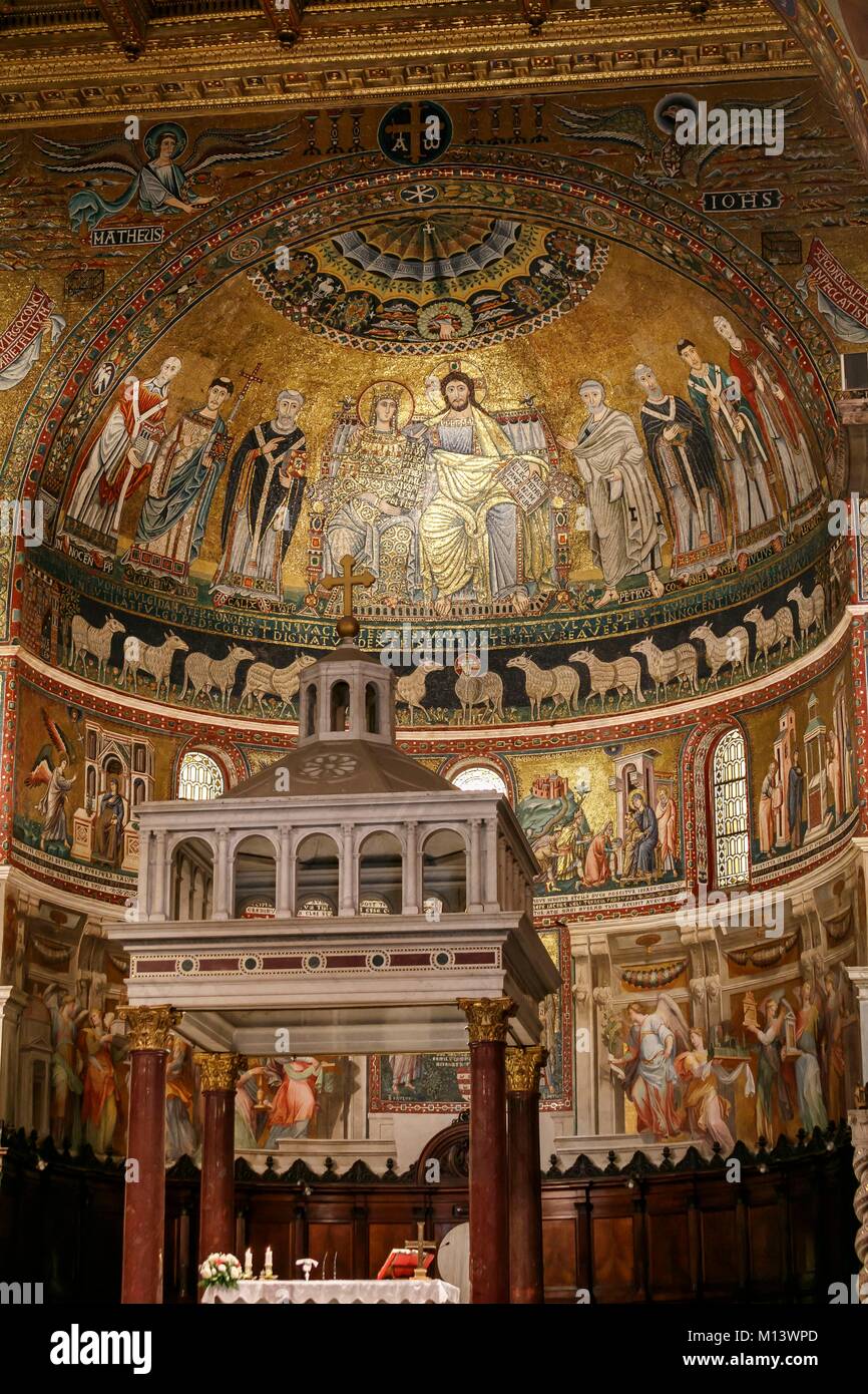 Italy, Latium, Rome, historic centre listed as World Heritage by UNESCO, 12th century mosaic in Santa Maria in Trastevere basilica Stock Photo