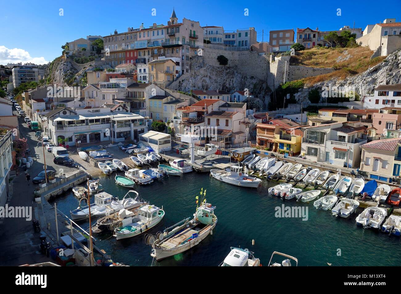 France, Bouches du Rhone, Marseille, Endoume district, Vallon des Auffes, restaurant Chez Jeannot Stock Photo