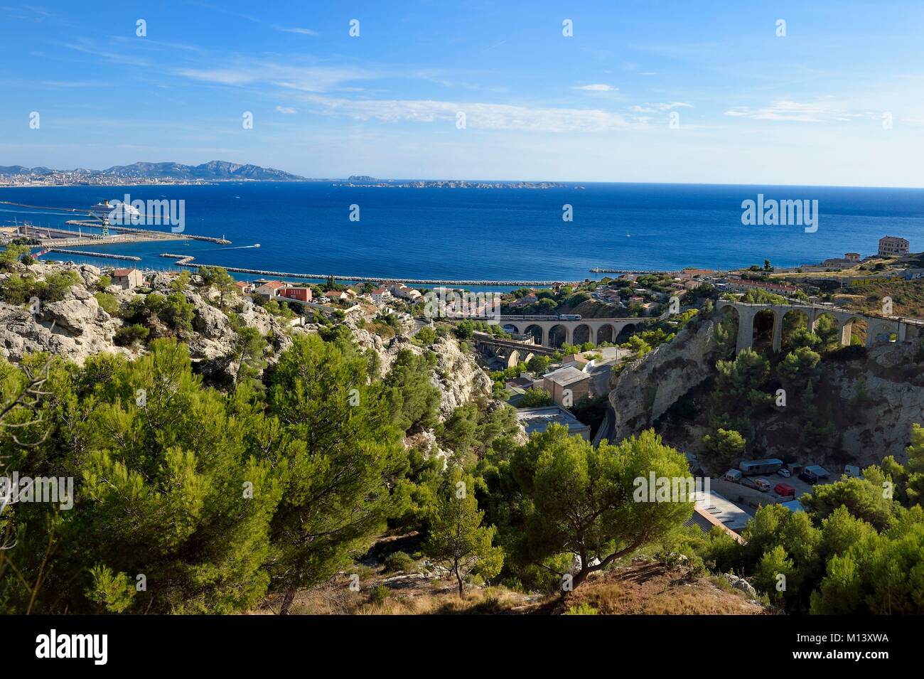 France, Bouches du Rhone, Marseille, 16th district, the Frioul seen from Estaque Stock Photo