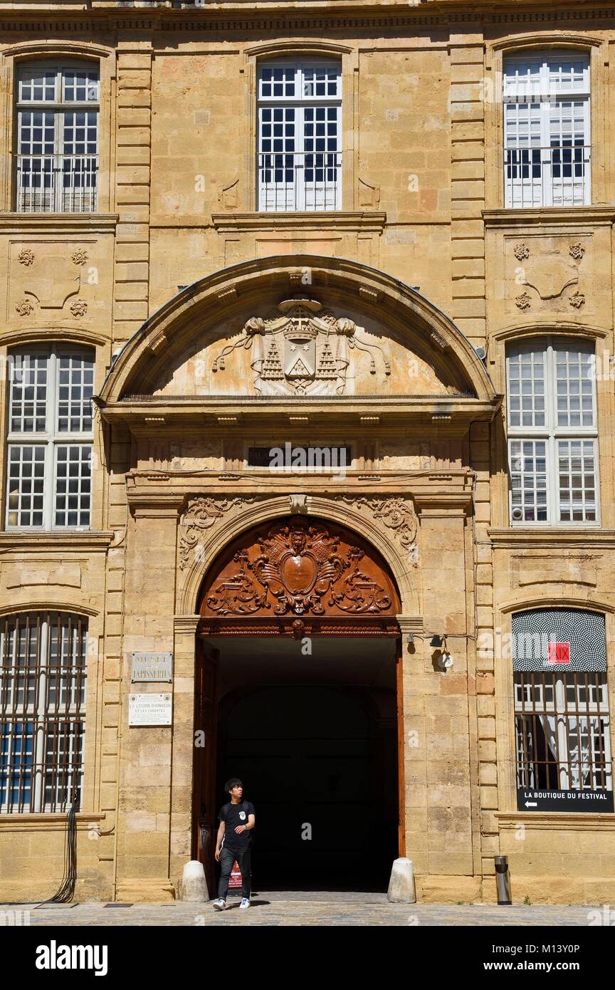 France, Bouches du Rhone, Aix en Provence, door of the Archbishop's Palace and tapestries Museum Stock Photo