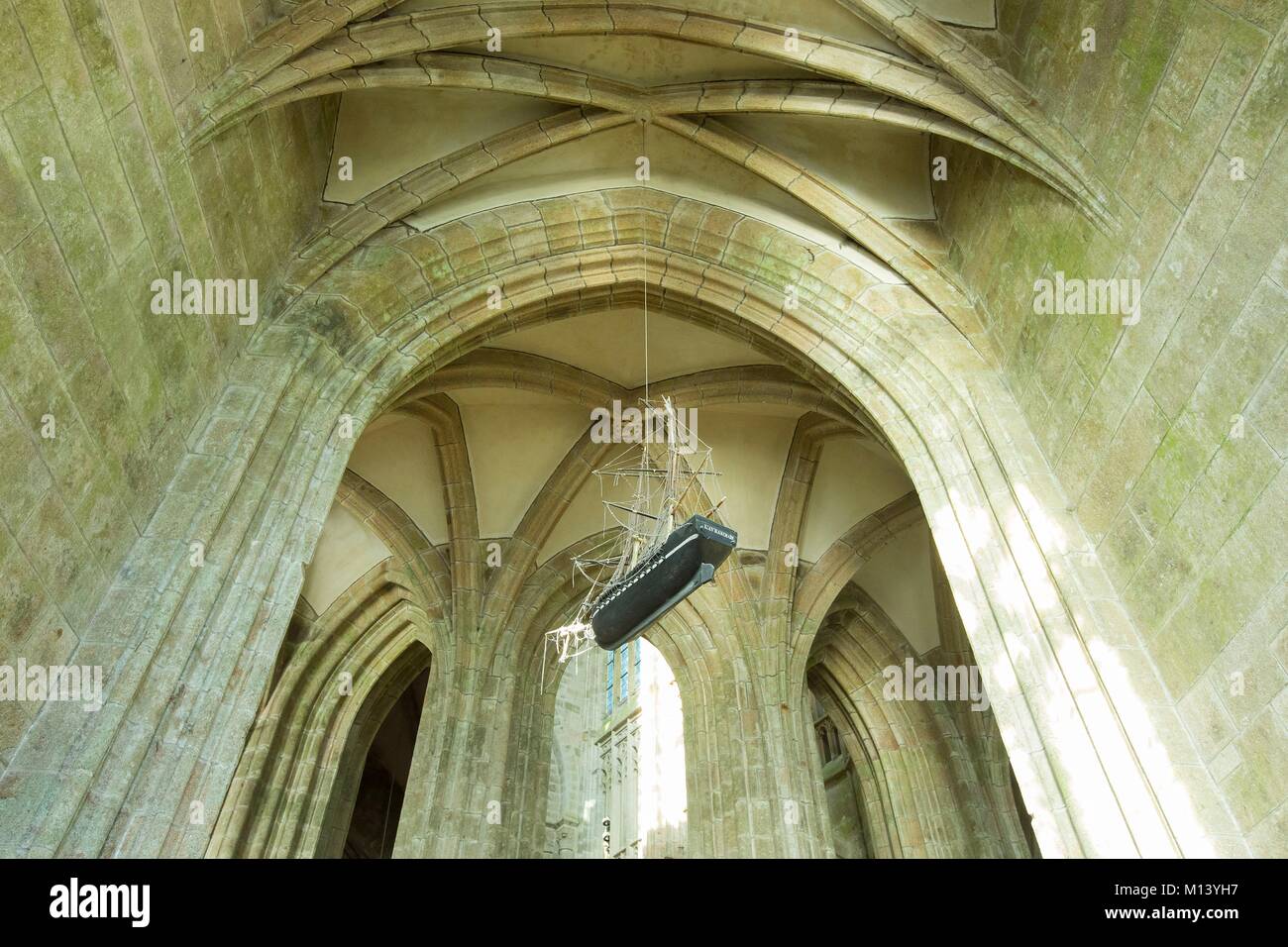 France, Manche, Mont Saint Michel bay listed as World Heritage by UNESCO, scale model of the Avranchain in one of the chapel of the ambulatory of the choir of the abbey church Stock Photo