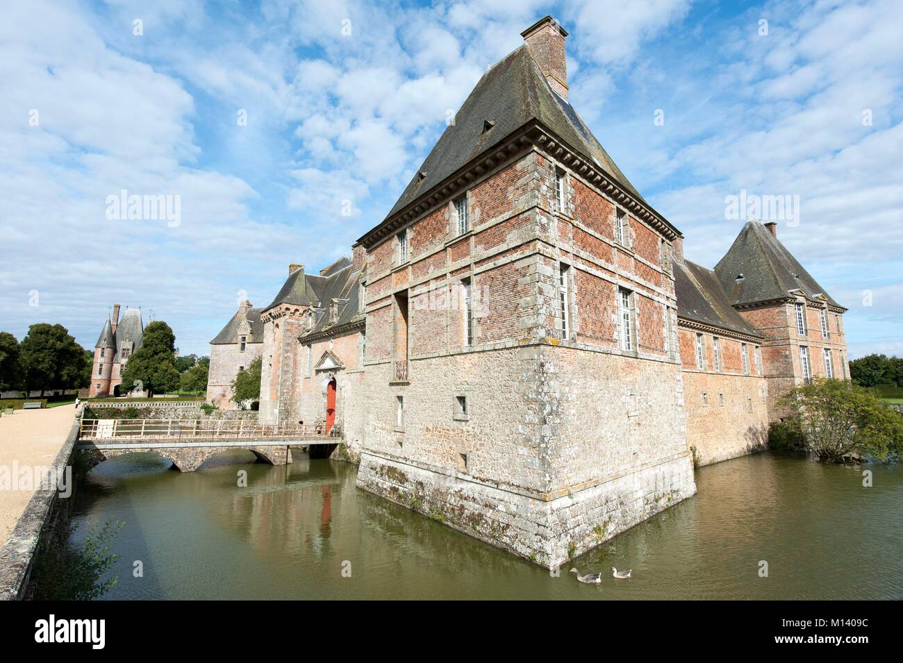 France, Orne, Carrouges, Carrouges castle and the moats Stock Photo