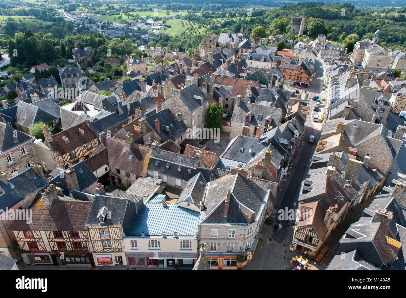 France, Orne, Domfront, view of the city from the bell tower of the