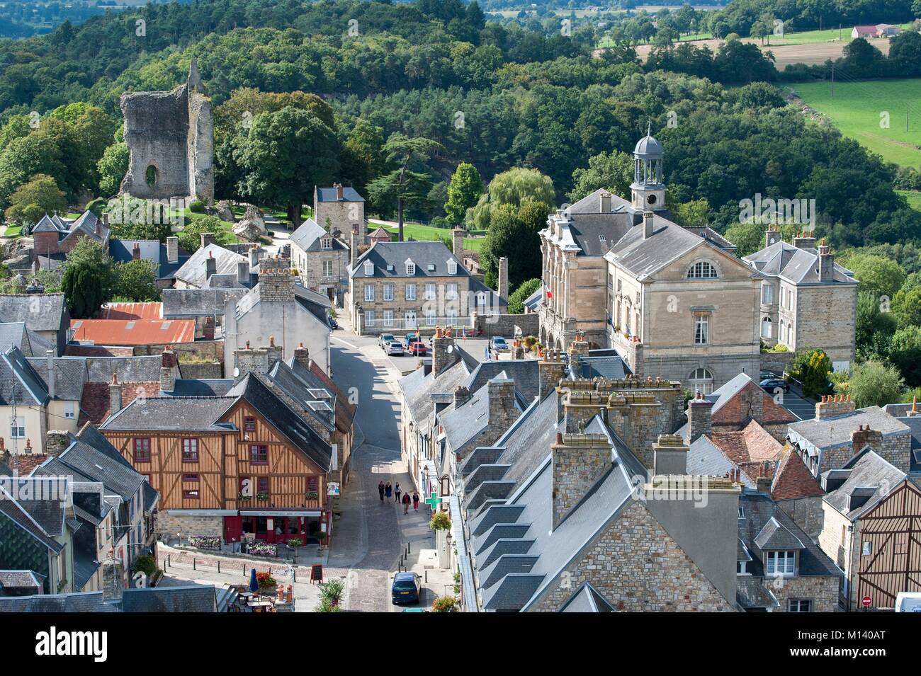 France, Orne, Domfront, view of the city from the bell tower of the