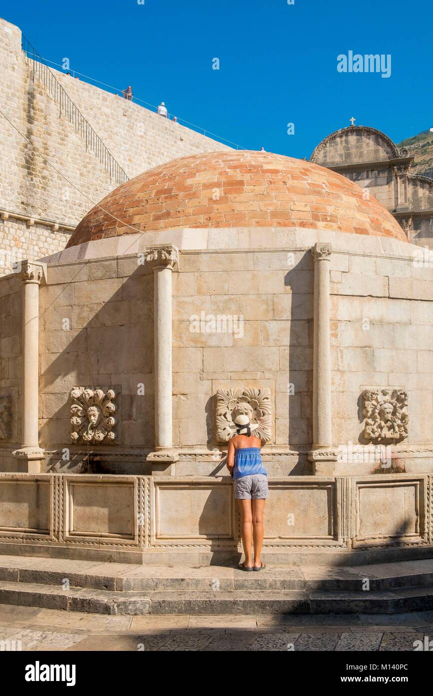 Croatia, Central Dalmatia, Dalmatian coast, Dubrovnik, Historic Centre listed as World Heritage by UNESCO, Onofrio fountain Stock Photo