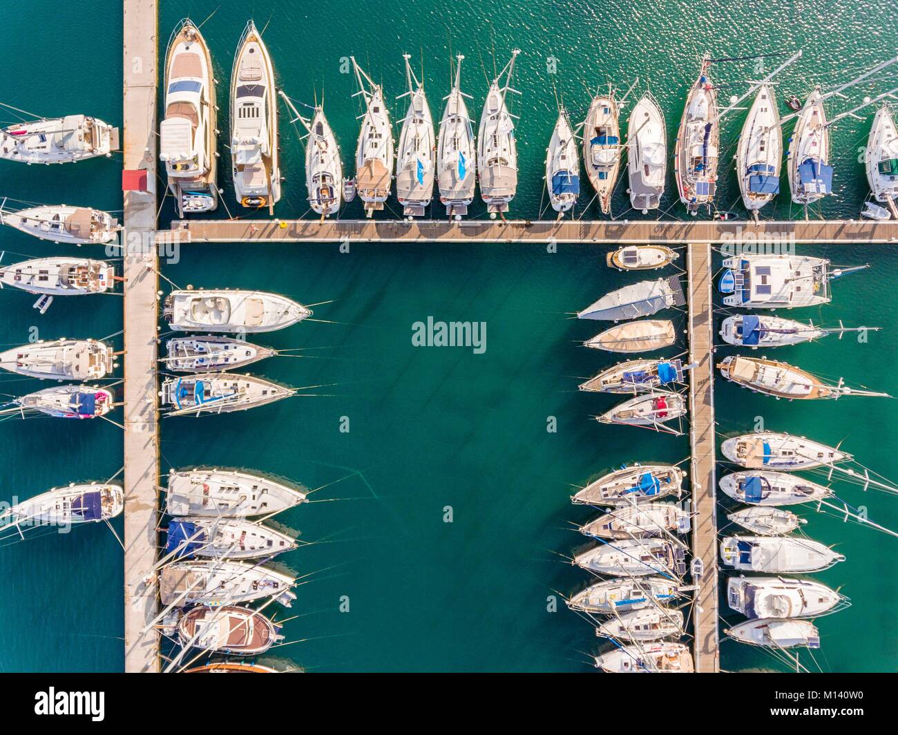 Croatia, North Dalmatia, Dalmatian coast, Zadar archipelago, Dugi Otok Island, Veli Rat marina (aerial view) Stock Photo