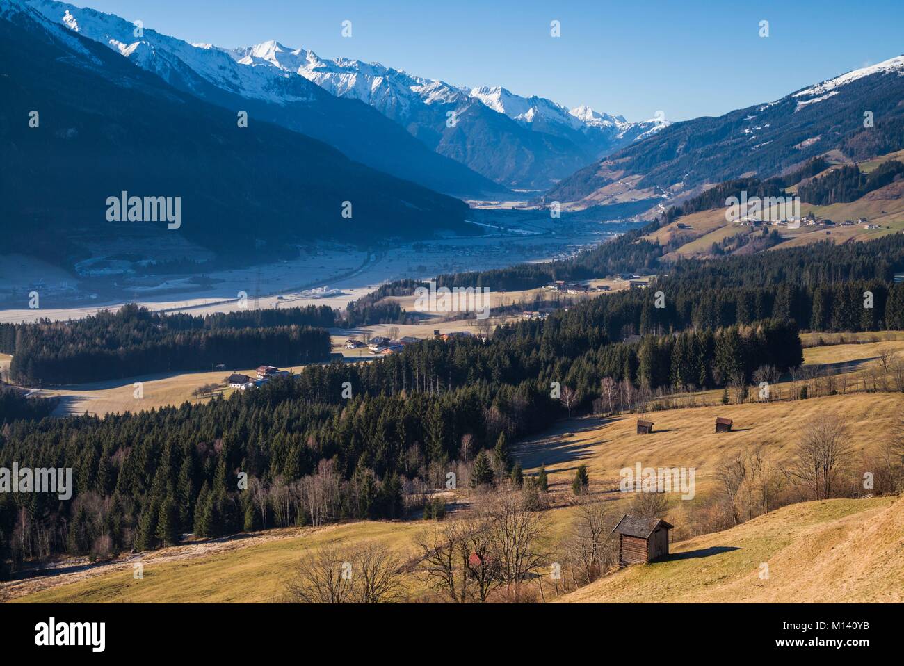 Austria, Salzburgerland, Mittersill, valley view from the Turn Pass, winter Stock Photo