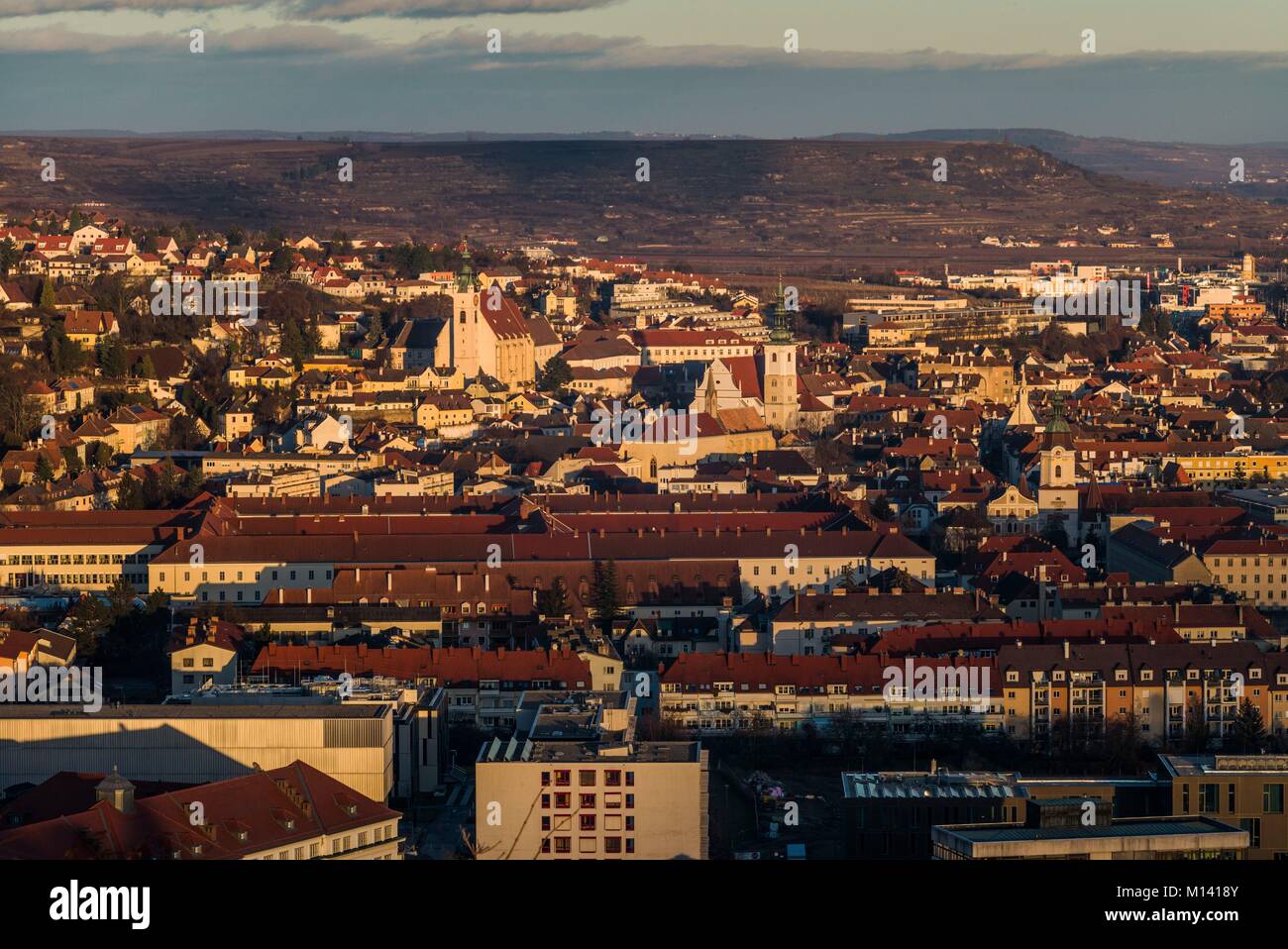 Austria, Lower Austria, Krems an der Donau, elevated city view, late afternoon Stock Photo