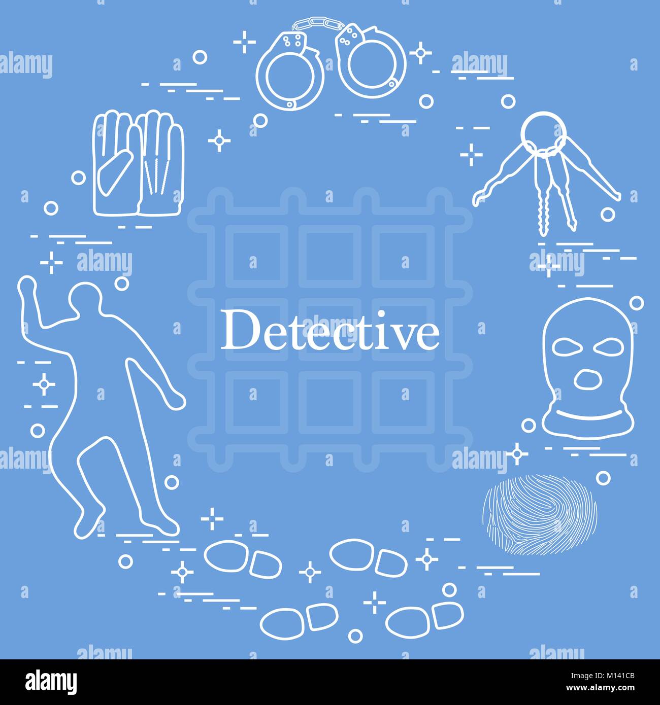 Criminal and detective elements. Crime, law and justice vector icons
