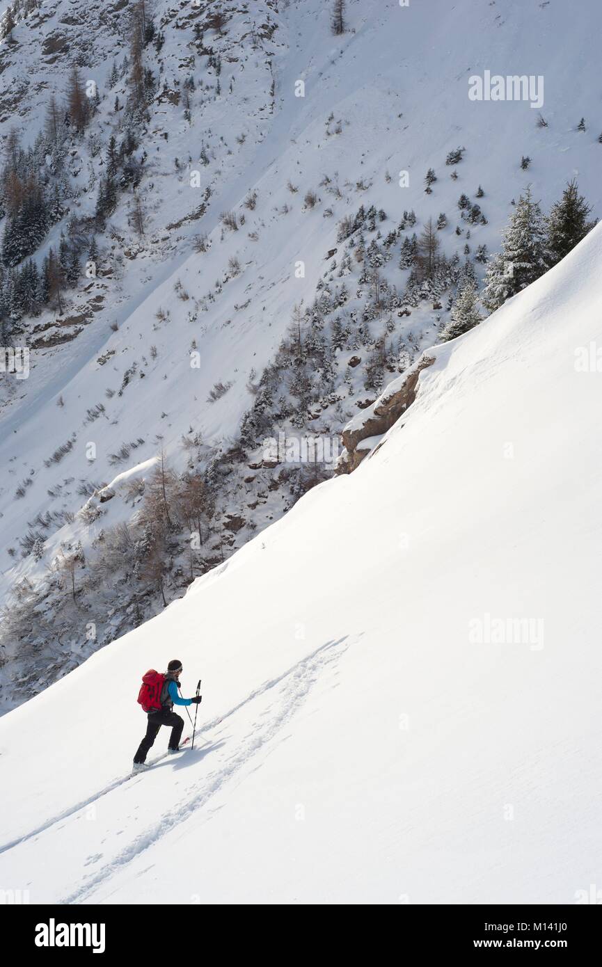Switzerland, Graubünden, Safien valley, ski ascent of Piz Fess (2800 m) Stock Photo