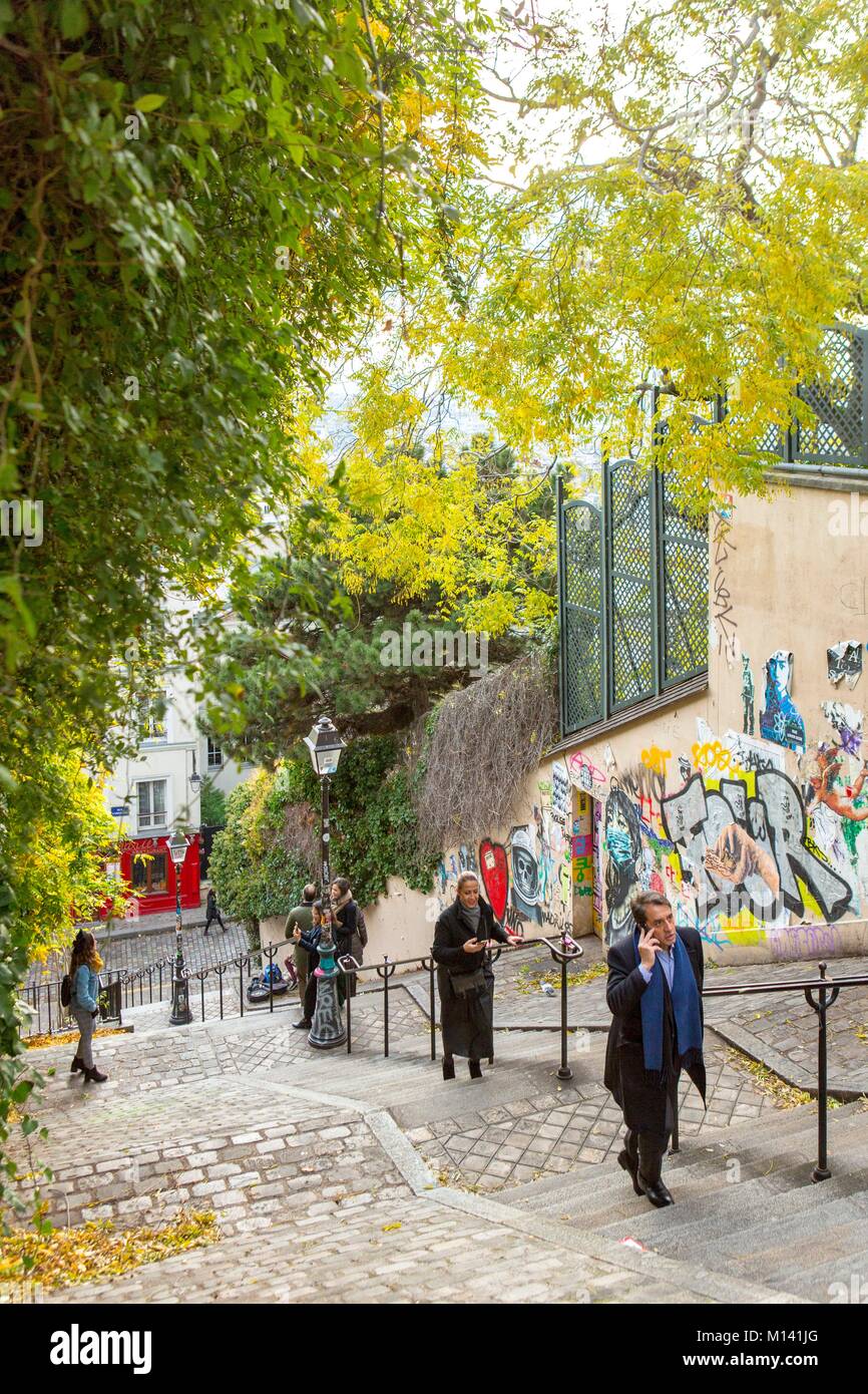 France, Paris, Montmartre, typical staircase rue Jean Baptiste Clement