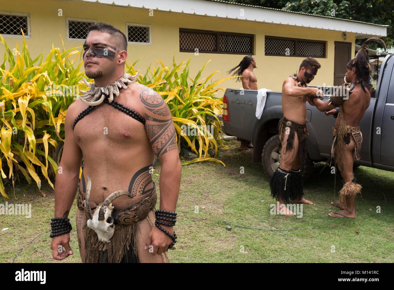 France, French Polynesia, Marquesas archipelago, Ua Pou island, Hakahau, Marquesan tattoos Stock Photo