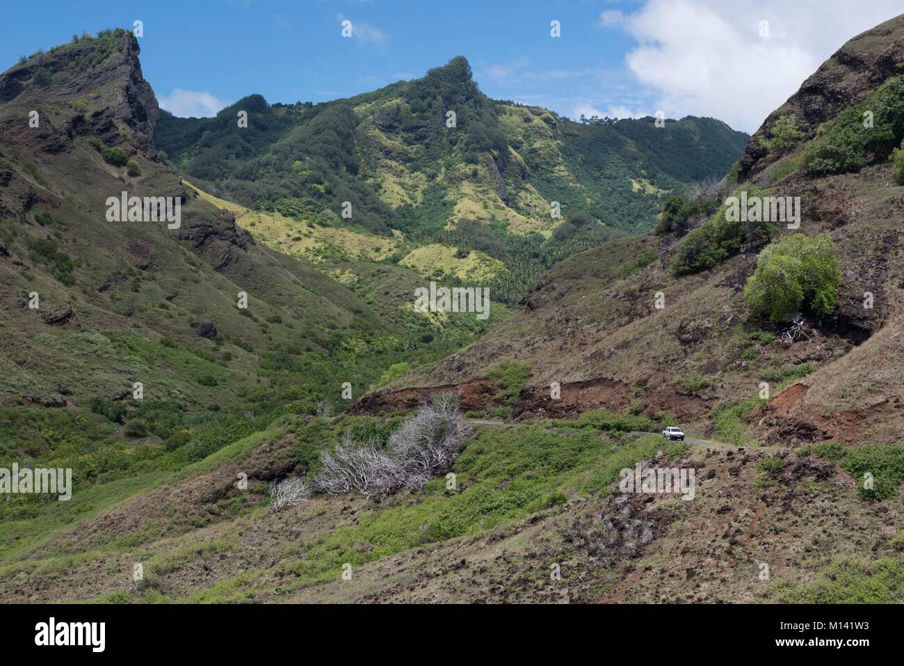 France, French Polynesia, Marquesas archipelago, Ua Huka island, road Stock Photo