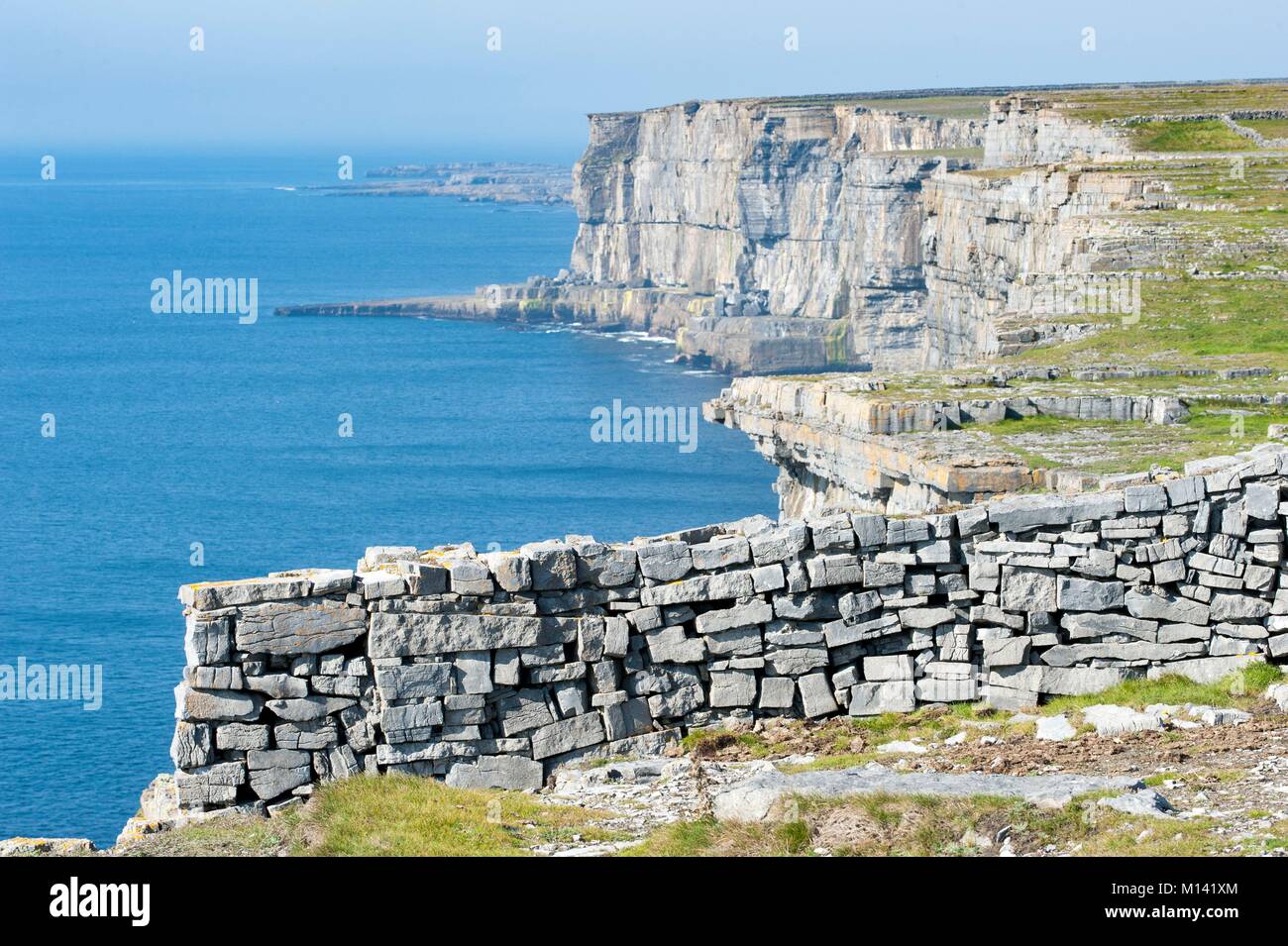 Ireland, County Galway, Aran Islands, Inishmore Island, Cliffs, Dun Aengus Fort Stock Photo