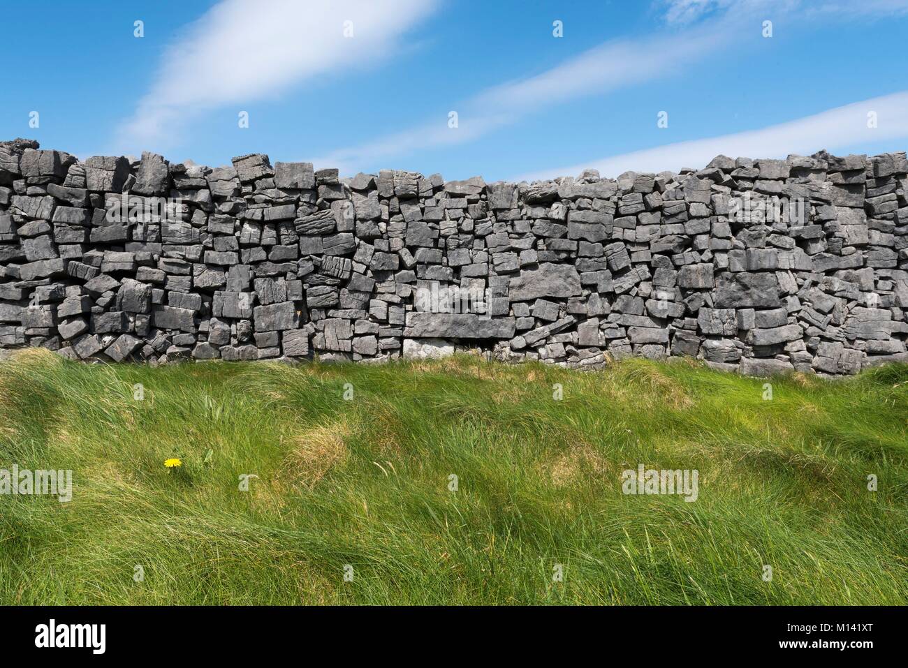 Ireland, County Galway, Aran Islands, Inishmore Island, Wall at Dun Aengus Fort Stock Photo