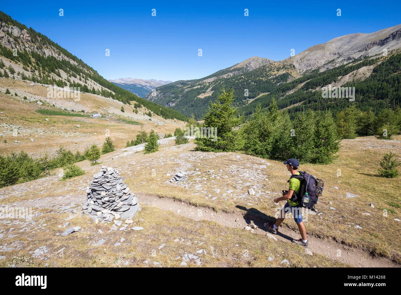 France, Alpes de Haute Provence, National Park of Mercantour, Haut Verdon, Colmar, hiking of Lake Lignin Stock Photo