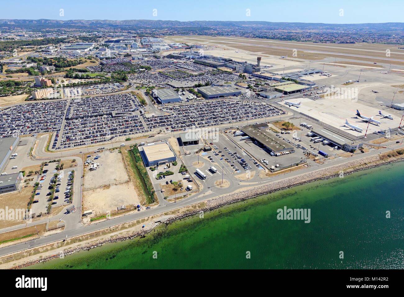 France, Bouches du Rhone, Marignane, Marseille Provence airport, pond