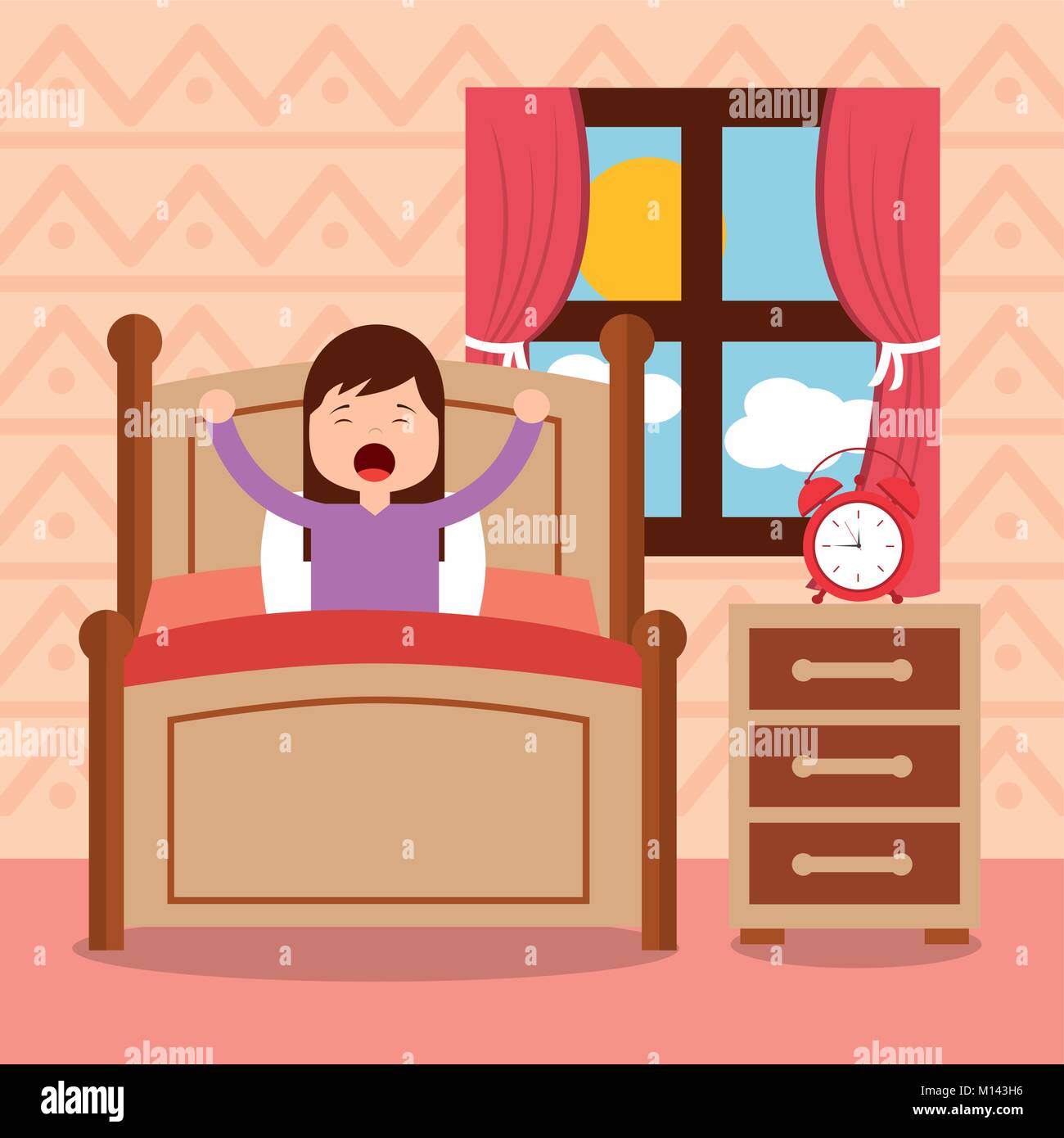 girl in bed waking up in the morning Stock Vector