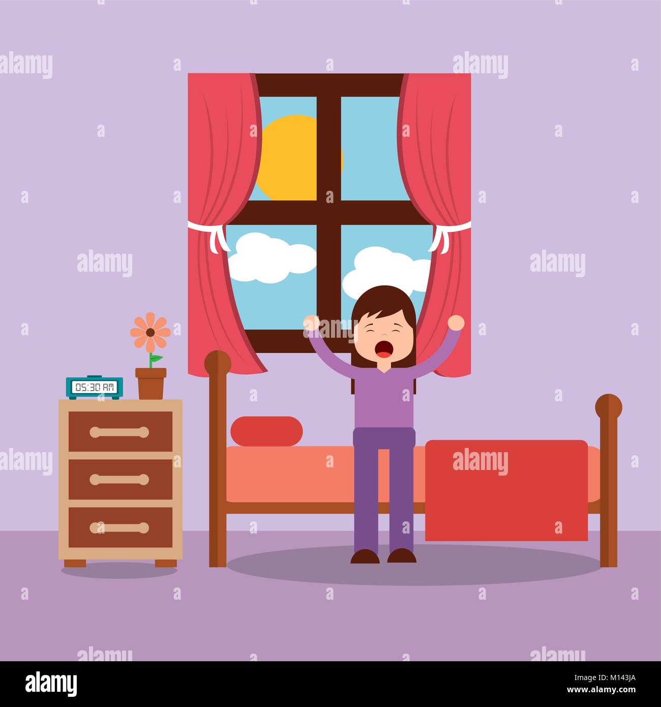 woman waking up in the bed and stretching Stock Vector