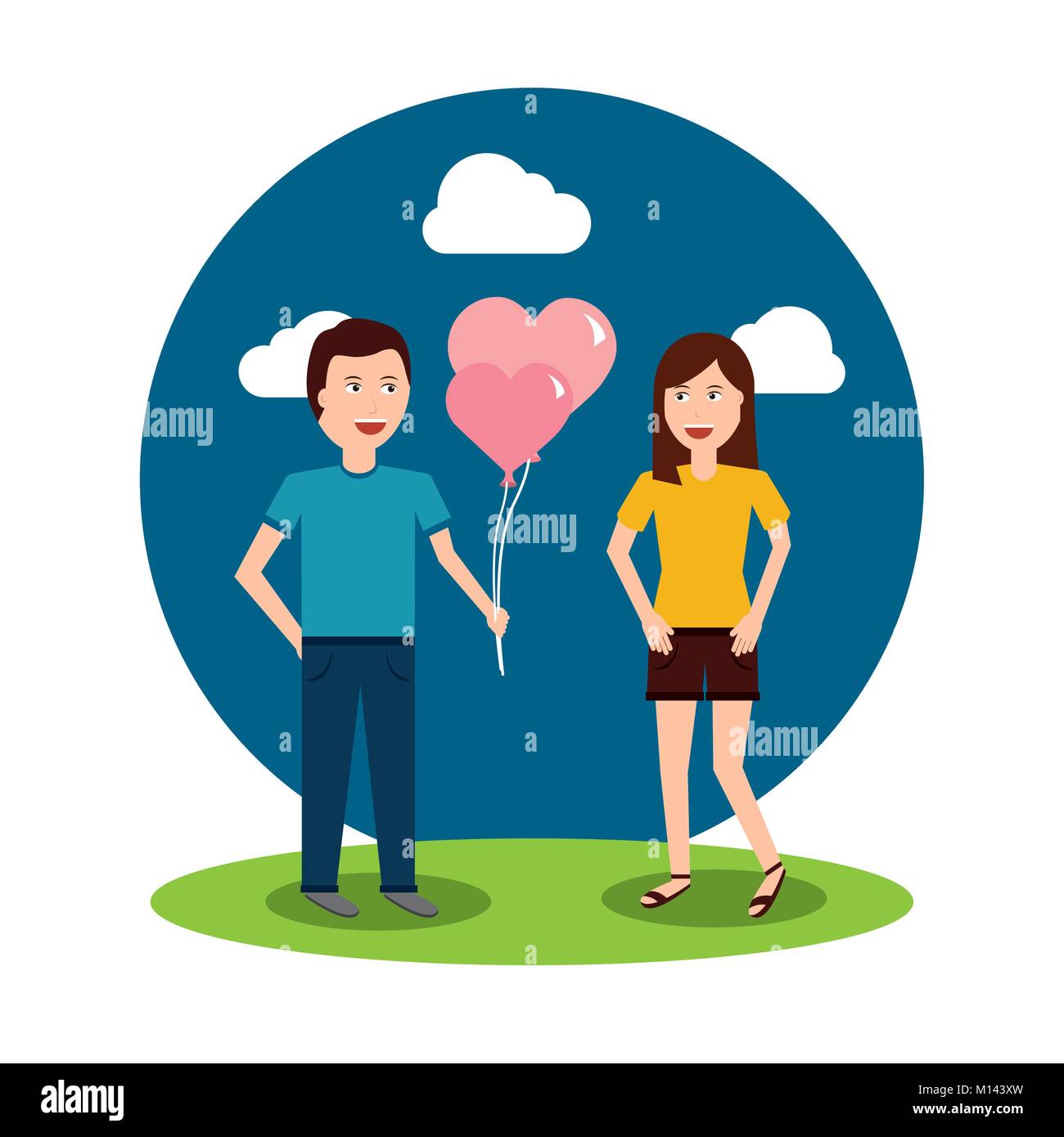 couple happy man holding balloons and happy woman Stock Vector Image ...