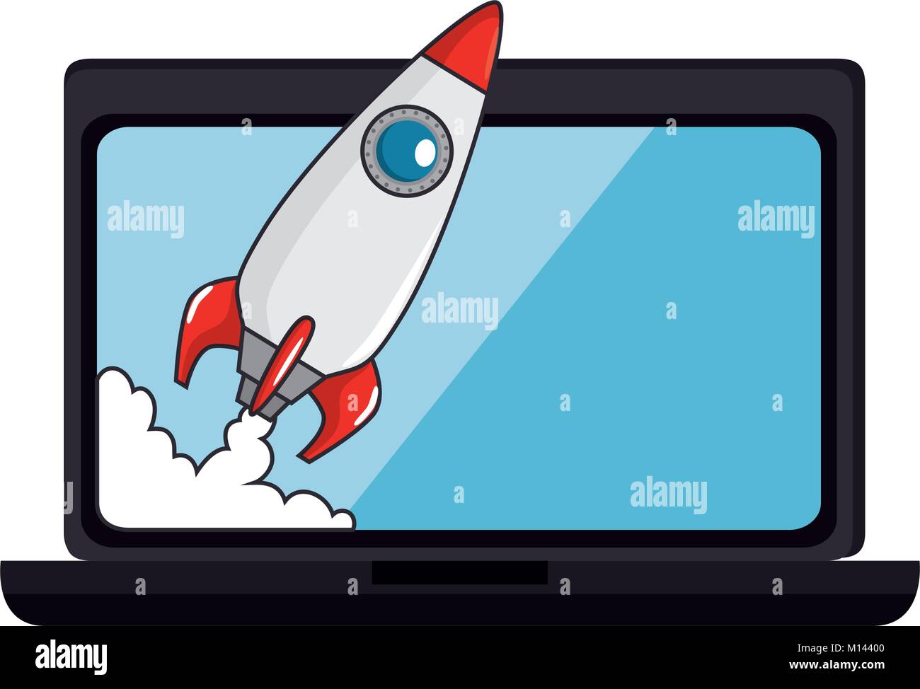 laptop computer with rocket launcher vector illustration design Stock ...