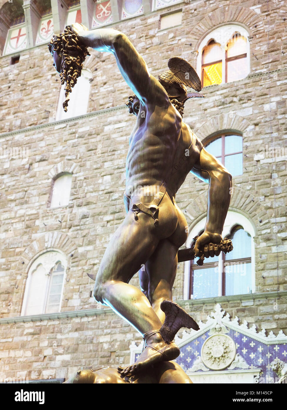 Palazzo Vecchio,Old Palace,Loggia dei Lanzi,at right outside Uffizi Gallery,Benvenuto Cellini´s statue Perseus With the Head of Medusa Stock Photo