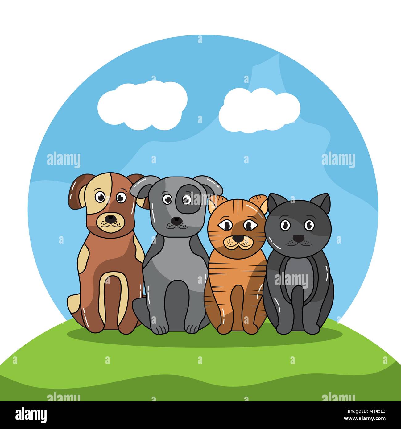 Two dogs and two cats Stock Vector Images Alamy