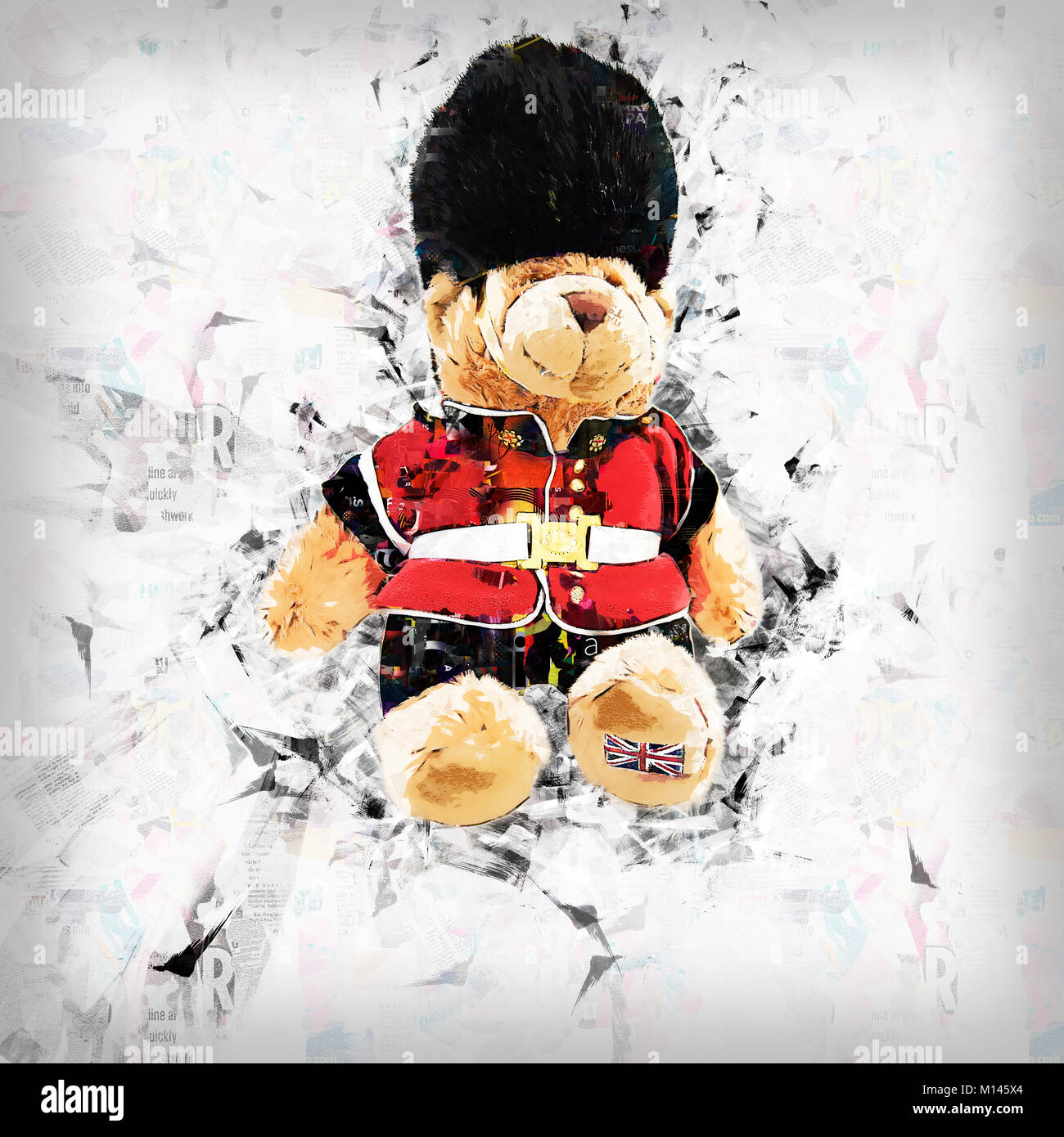 Digitally enhanced image of a British Buckingham Palace beefeater soldier guard Teddy bear stuffed doll Stock Photo
