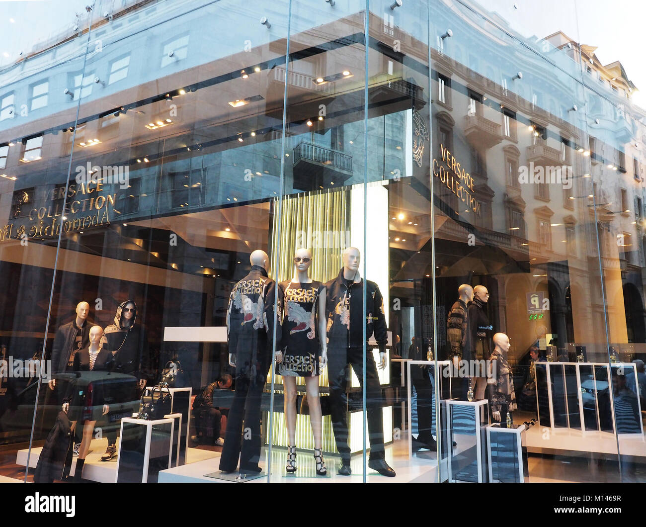 Europe,Italy,Lombardy,Milan,Via Montenapoleone,Versace fashion shop Stock Photo