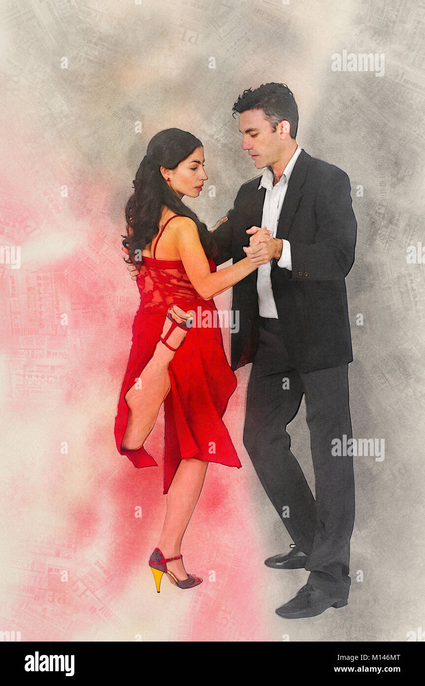 Digitally enhanced image of a Couple dances tango Stock Photo