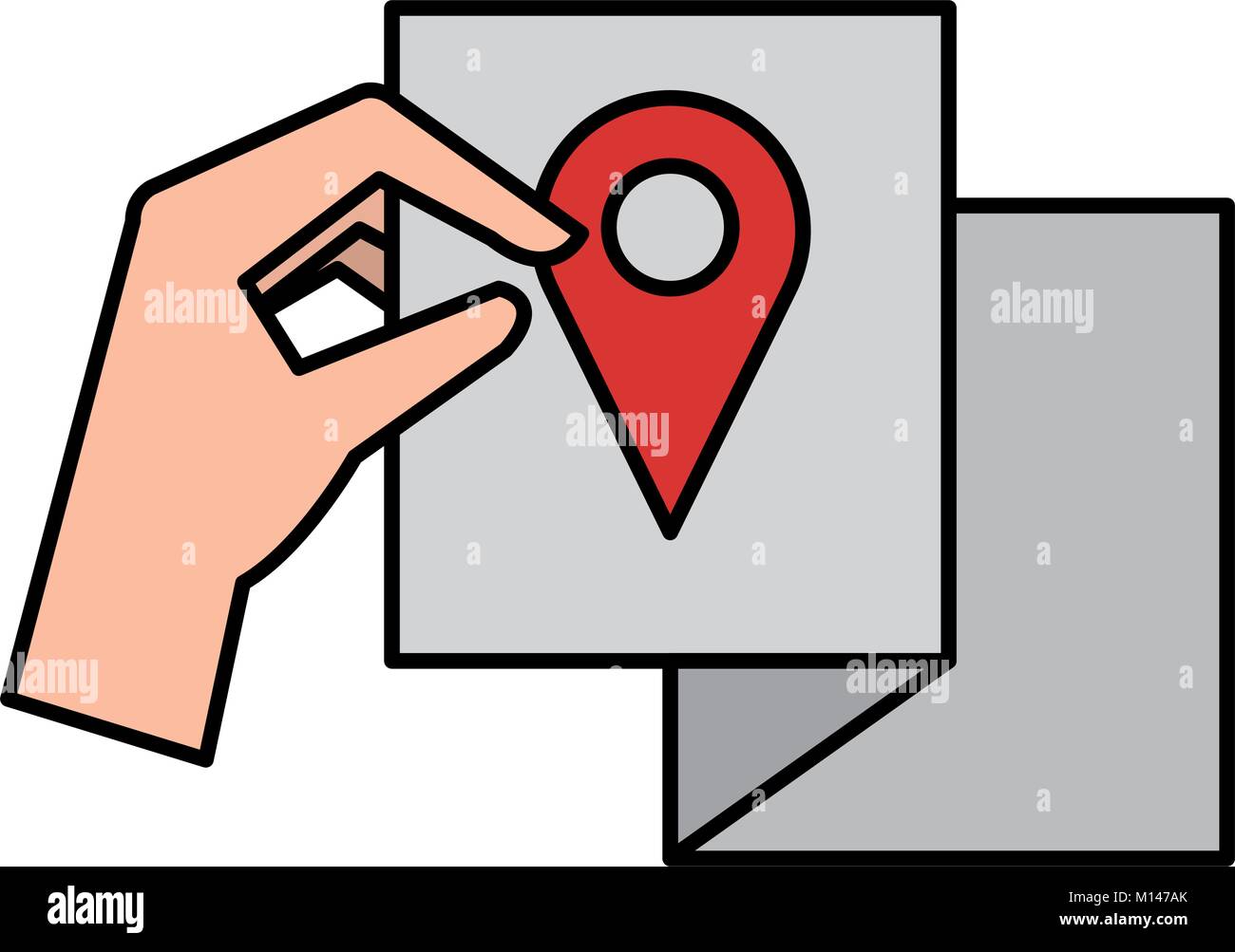 hand with paper and pin location vector illustration design Stock ...