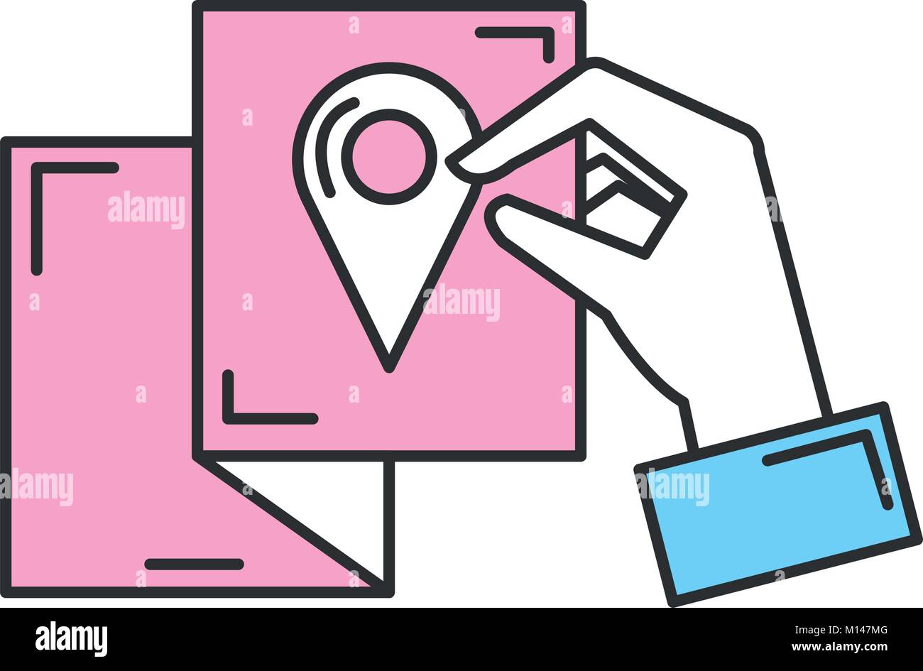 hand with paper and pin location vector illustration design Stock ...