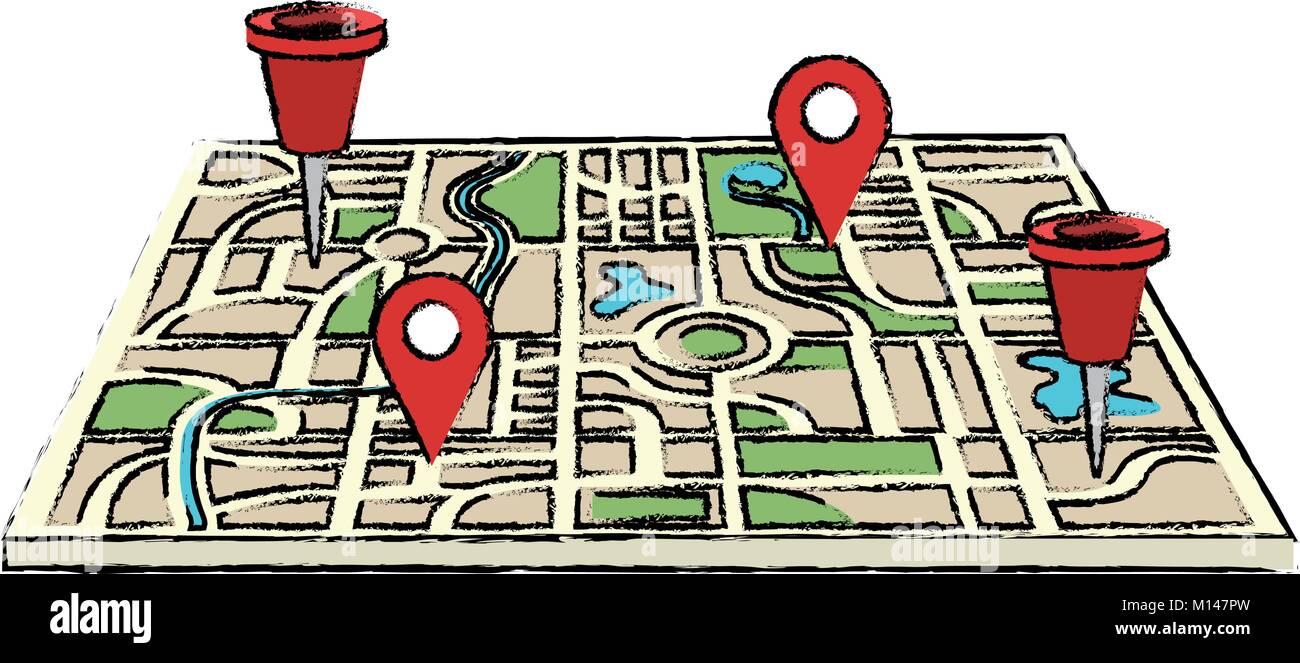 paper map guide with pins markers vector illustration design Stock ...