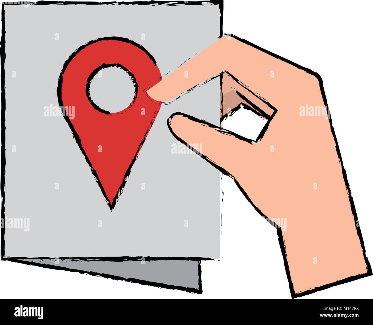 hand with paper and pin location vector illustration design Stock ...