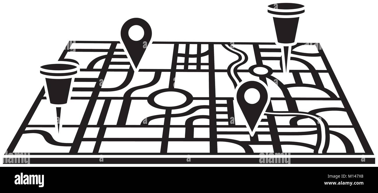 paper map guide with pins markers vector illustration design Stock ...