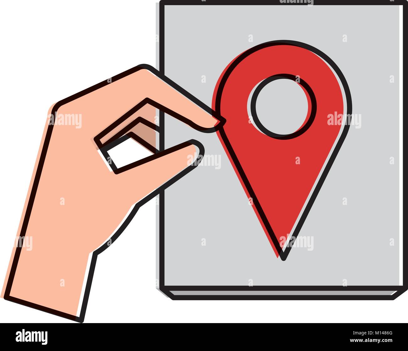 hand with paper and pin location vector illustration design Stock ...