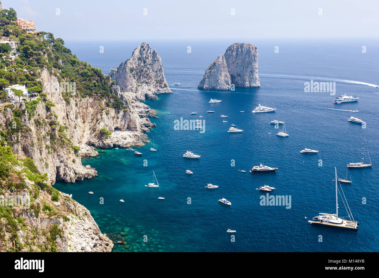 Faraglioni rocks in dayight visible from Giardini di Augusto in Capri ...
