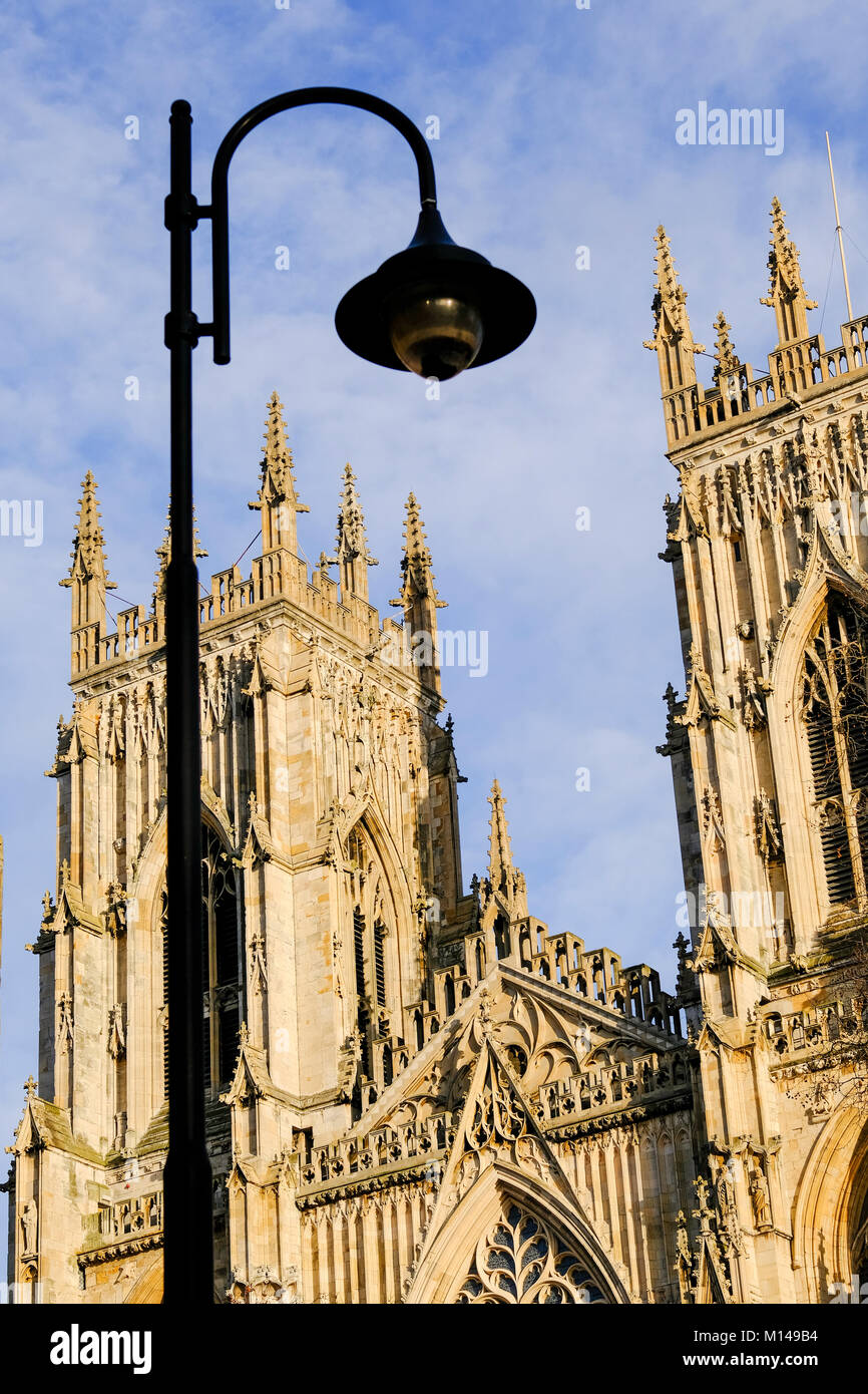 Lamppost standing in front of York Minster Stock Photo