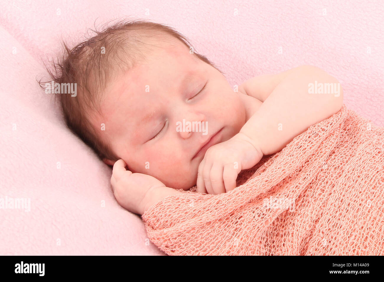 6 week old baby girl snug sleeping in swaddling blanket Stock Photo Alamy