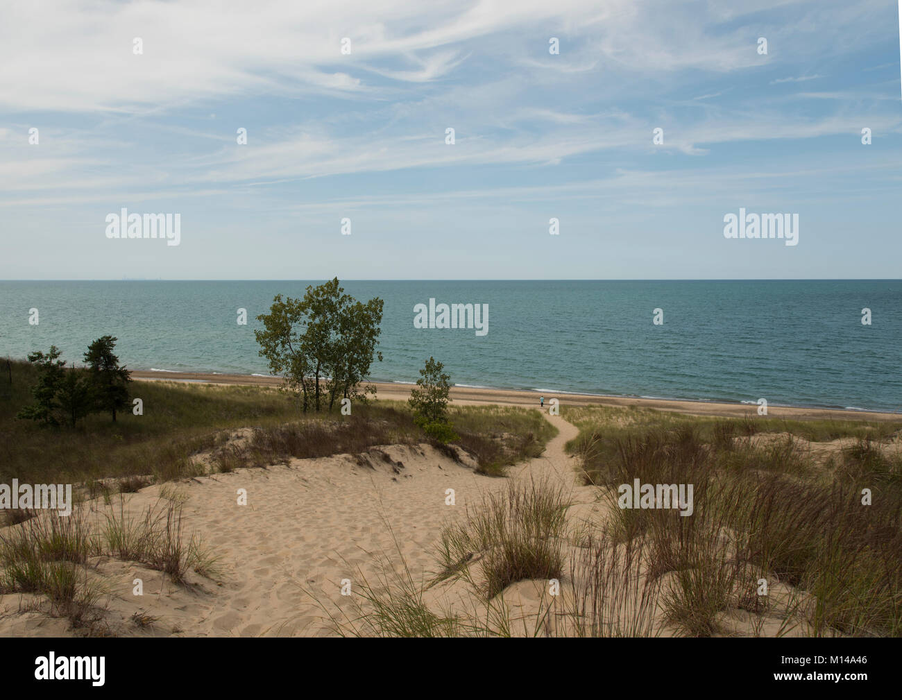 At the bottom of trail 7/4, at the Indiana Dunes State Park and National Lakeshore,on the South shore of Lake Michigan. Stock Photo