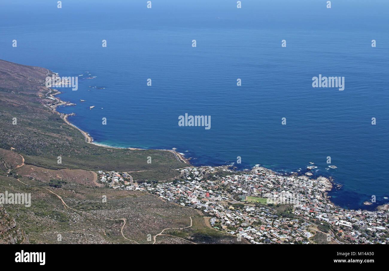 Camps Bay and Oudekraal seen from Table Mountain top, Cape Town, Western Cape, South Africa. Stock Photo