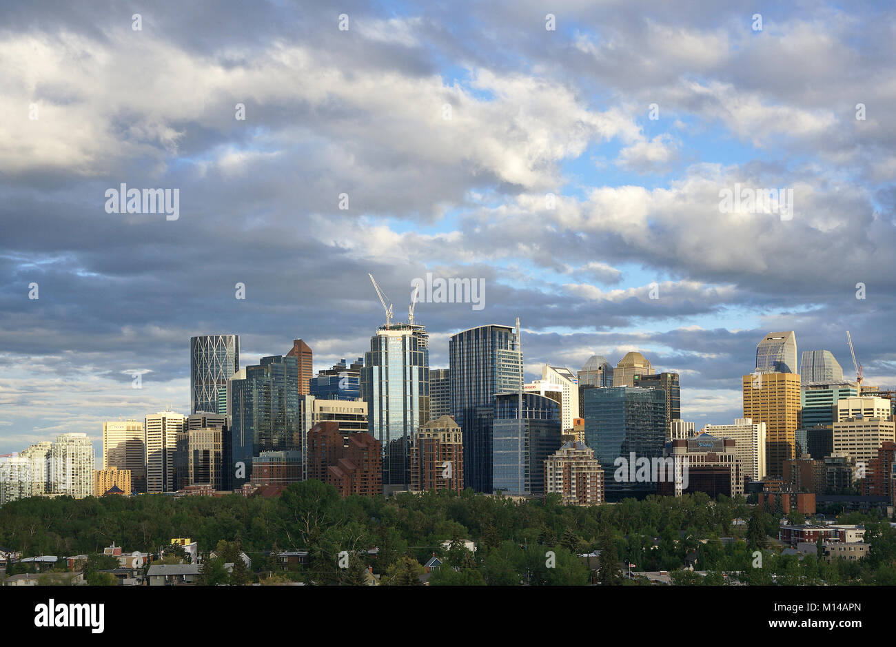 View on downtown Calgary from the innercity community Sunnyside. Stock Photo