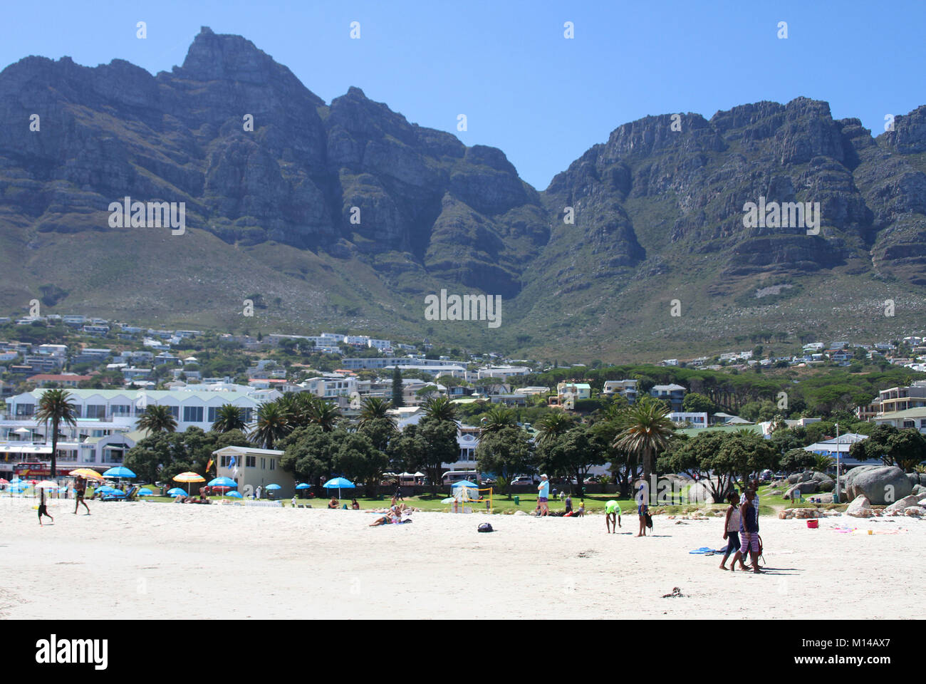Table mountain seen from Clifton Beach, Cape Town, Western Cape, South Africa, Stock Photo