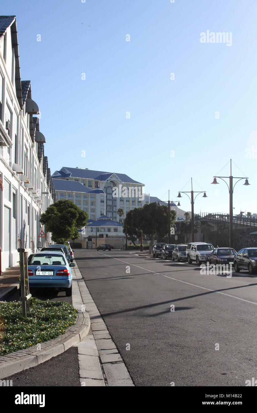 Apartment houses on street, V&A Waterfront, Cape Town, Western Cape