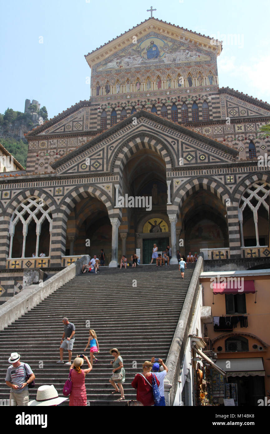 The front entrance of the Amalfi Cathedral, Piazza del Duomo, Amalfi, Italy. Stock Photo