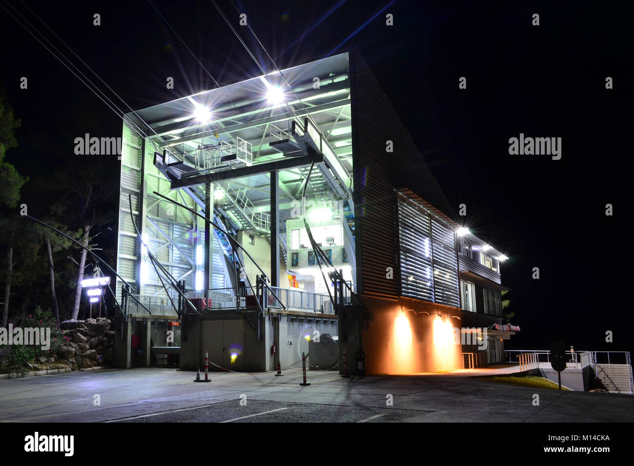 Long exposure shot of cablecar station. Stock Photo