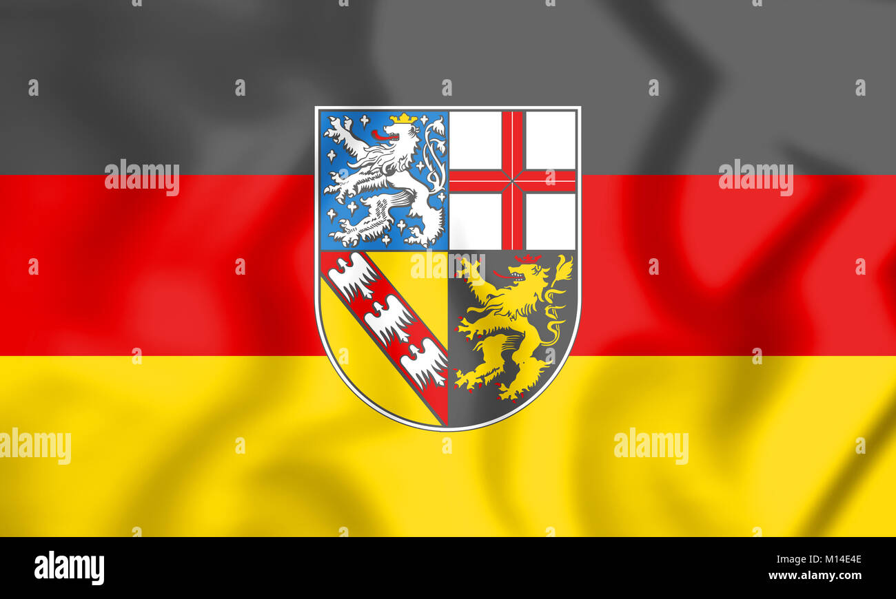3D Flag of Saarland, Germany. 3D Illustration. Stock Photo