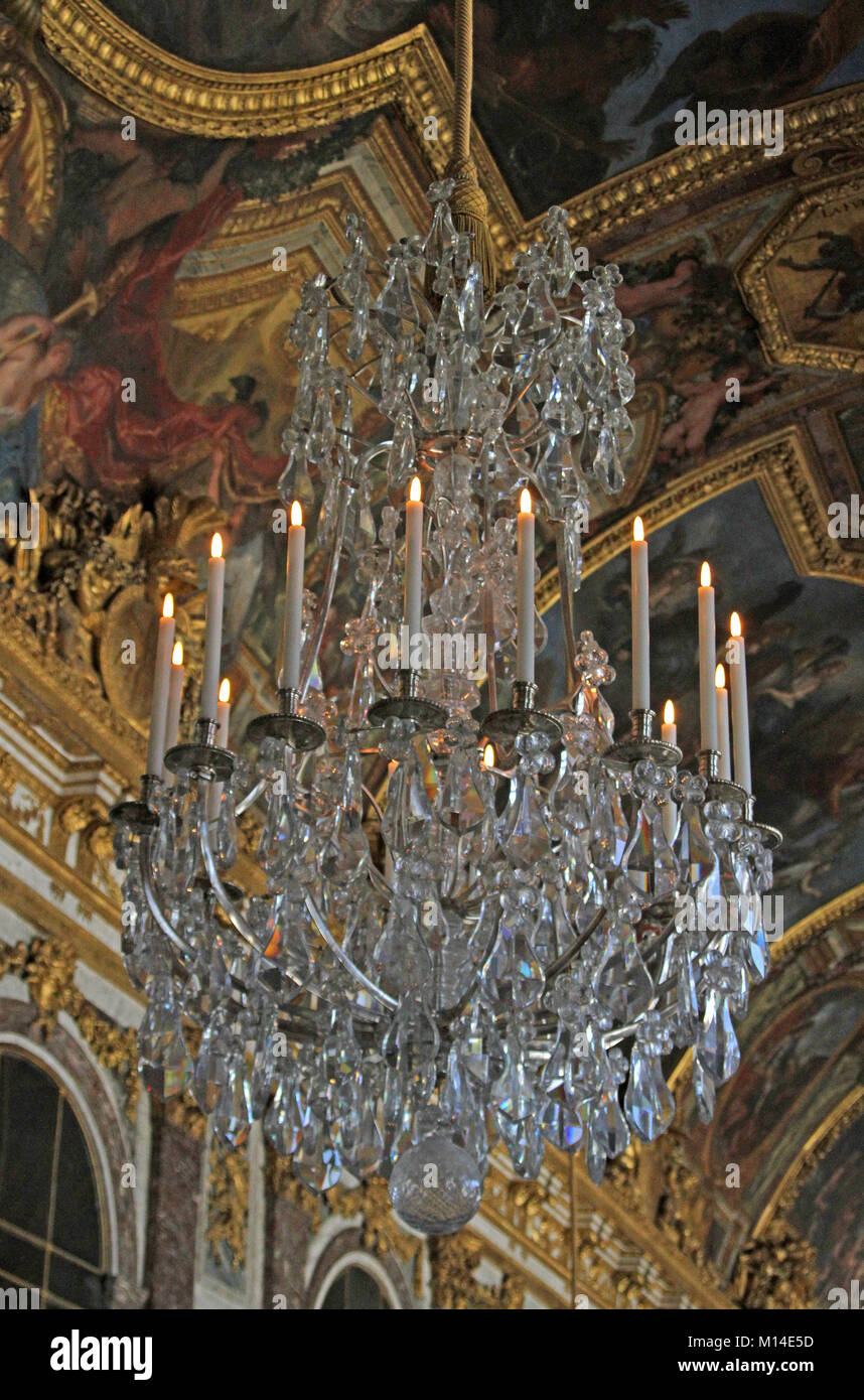 Chandelier hanging on the ceiling of the Hall of Mirrors, Versailles